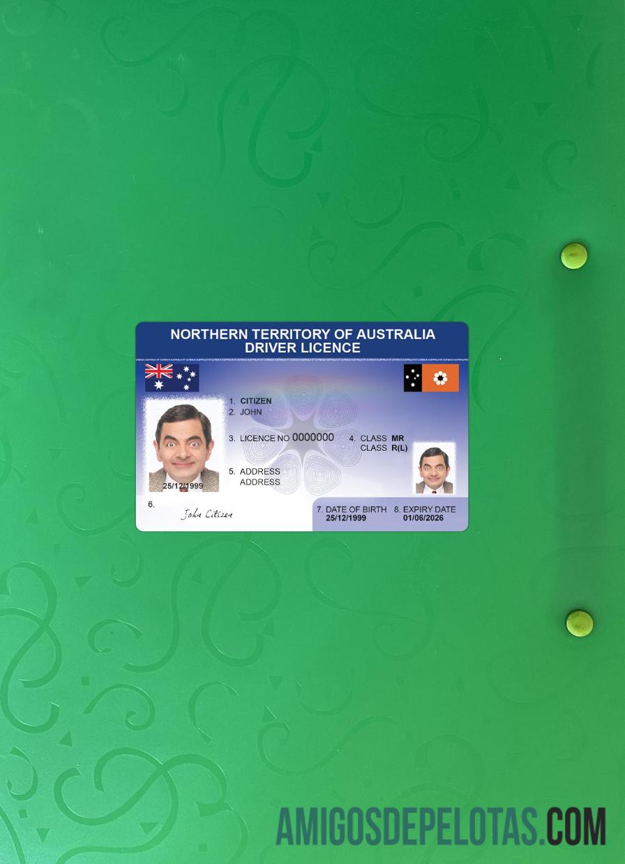 Carteira de motorista do Território do Norte da Austrália fotolook frente exemplo